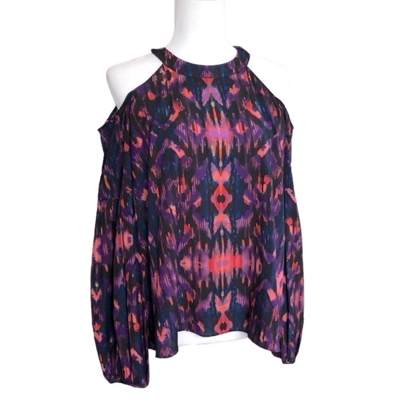 GIANNI Bini Aztec Tribal Ikat Print Cold Shoulder Halter Top Size S - Picture 2 of 7